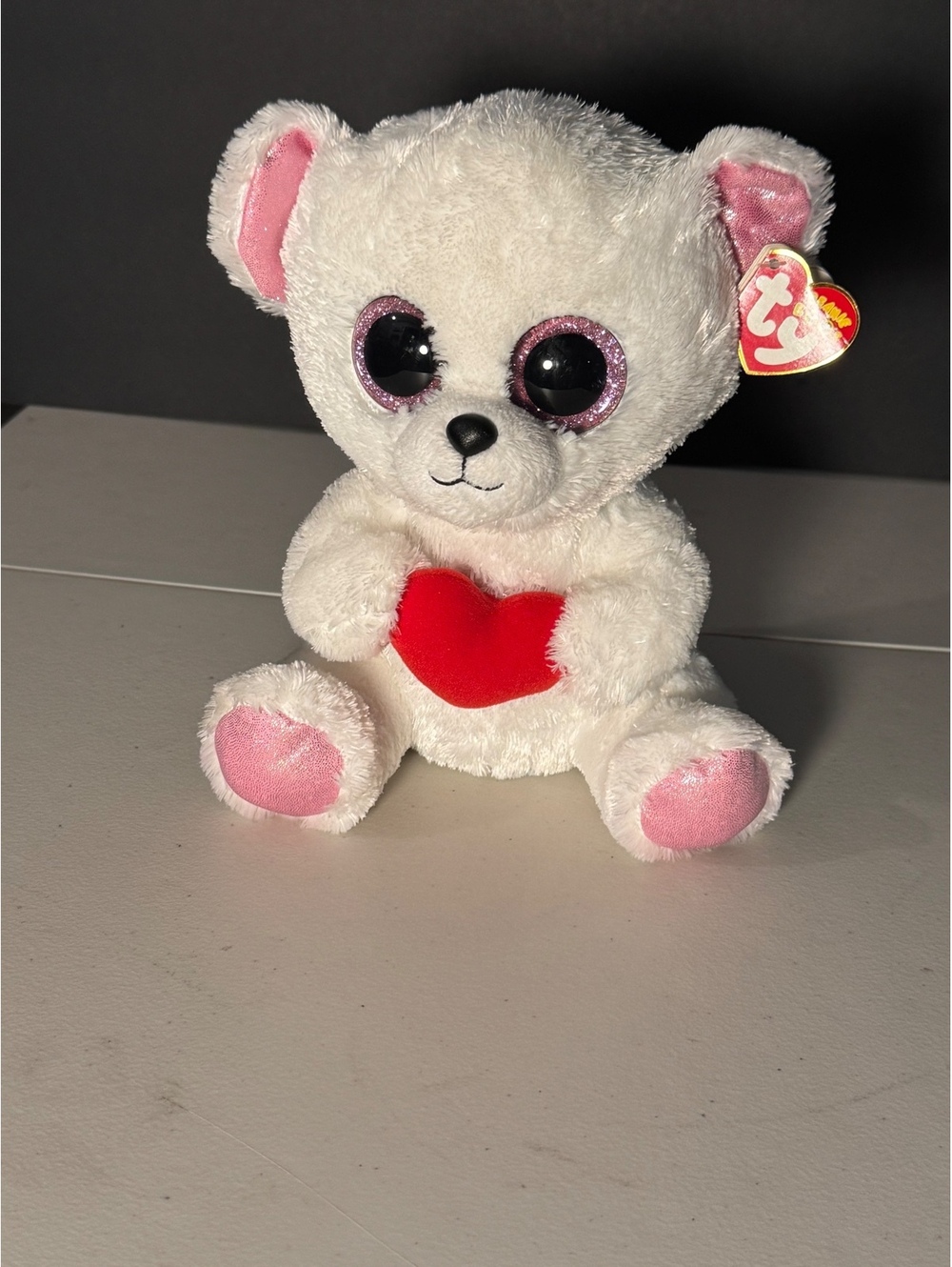 Ty Beanie Boos Sweety White Bear Plush with Red Heart